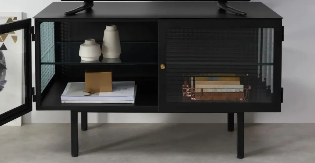 Mueble multimedia Marden – Gris carbón y cristal