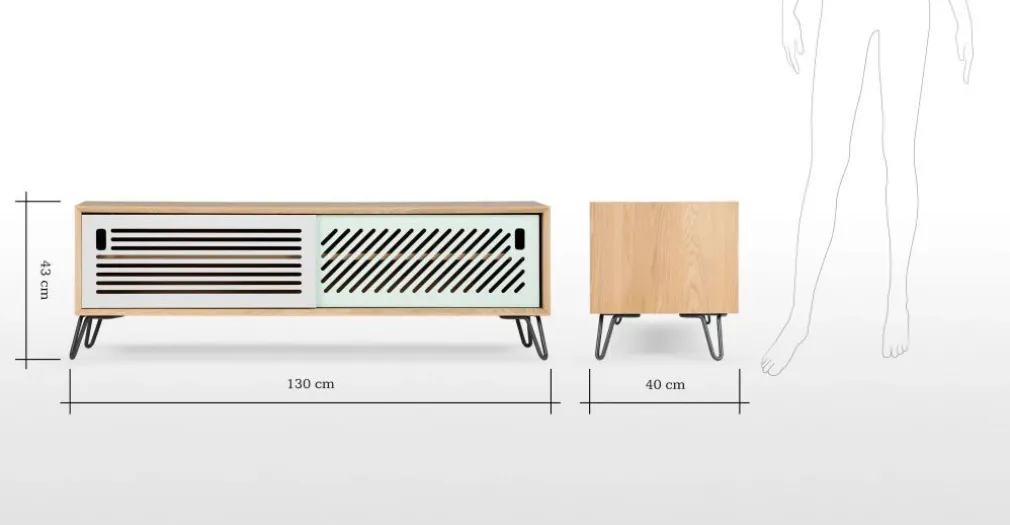 Mueble multimedia Pointillee – Fresno y gris
