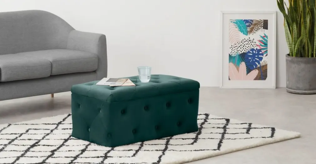 Puf con Almacenaje Rectangular Hampton – Azul Espuma de Mar