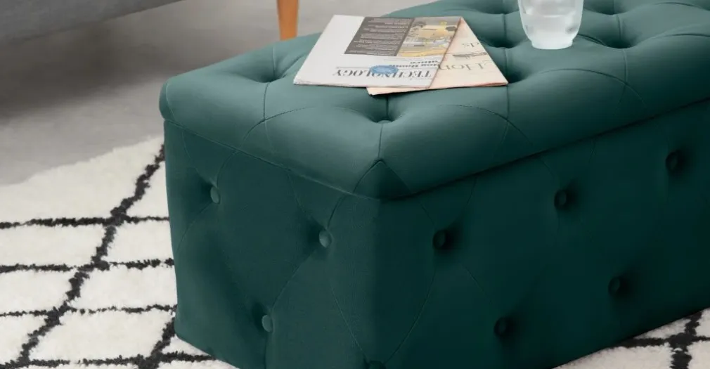 Puf con Almacenaje Rectangular Hampton – Azul Espuma de Mar