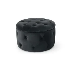 Puf Redondo Pequeño con Almacenaje Hampton – Gris Medianoche