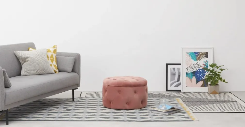 Puf Redondo Pequeño con Almacenaje Hampton – Rosa Palo