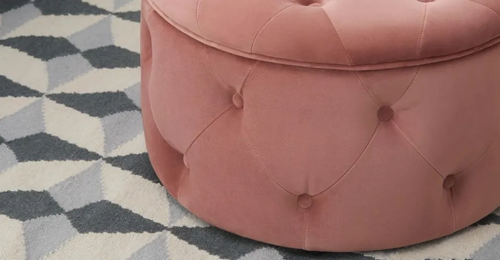 Puf Redondo Pequeño con Almacenaje Hampton – Rosa Palo