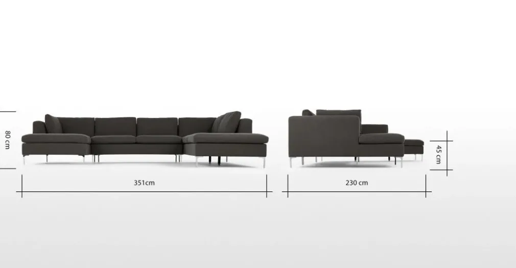 Seccional con Chaise Longue a la Derecha Monterosso – Gris Marengo