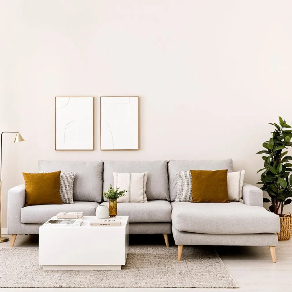 Seccional con Chaise Longue a la Derecha Piero – Gris Claro