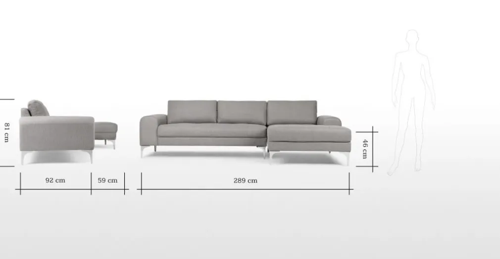 Seccional con Chaise Longue a la Derecha Vittorio – Gris Perla