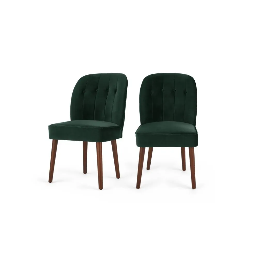 Silla de comedor Margot – Terciopelo verde pino y patas de abedul natural