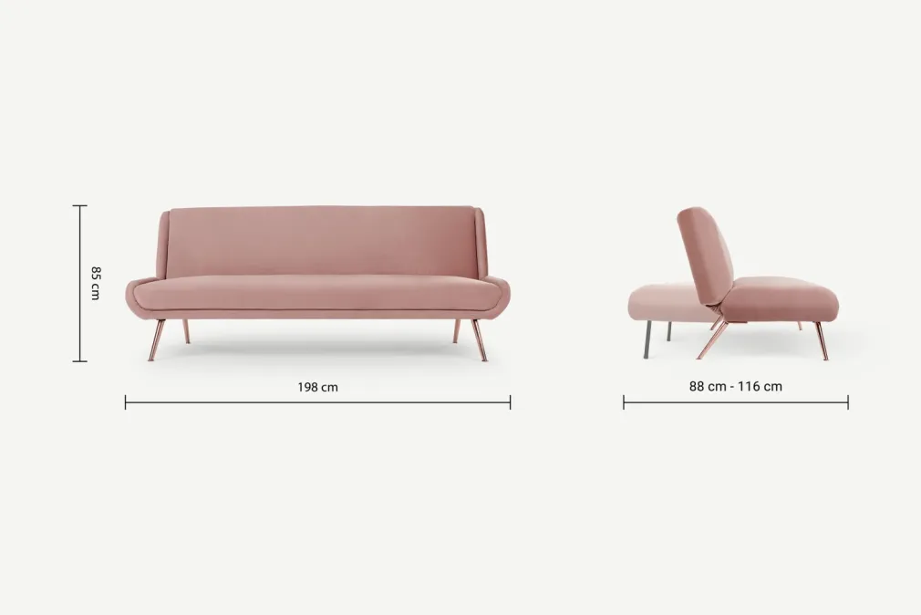 Sofá Cama Moby Rosa Vintage Con Patas Cobre