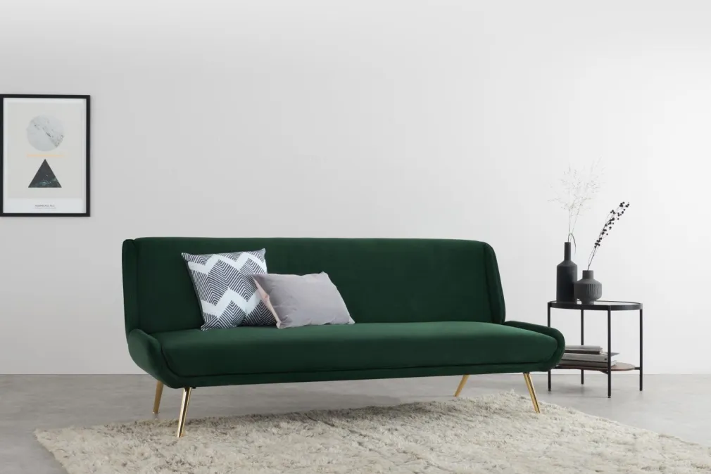 Sofá Cama Moby Verde Pino Con Patas Doradas