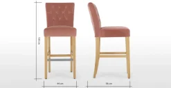 Taburete de bar Flynn – Terciopelo rosa y abedul